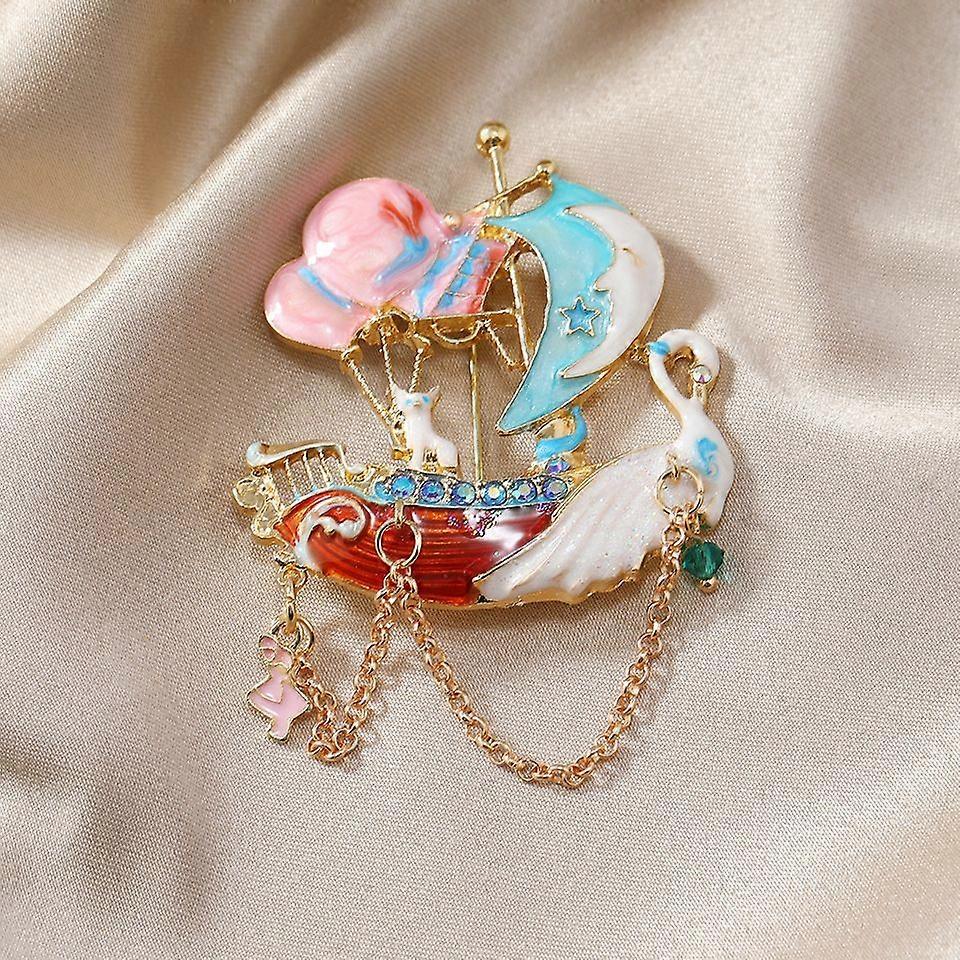Glaze Swan Sailboat Brooch