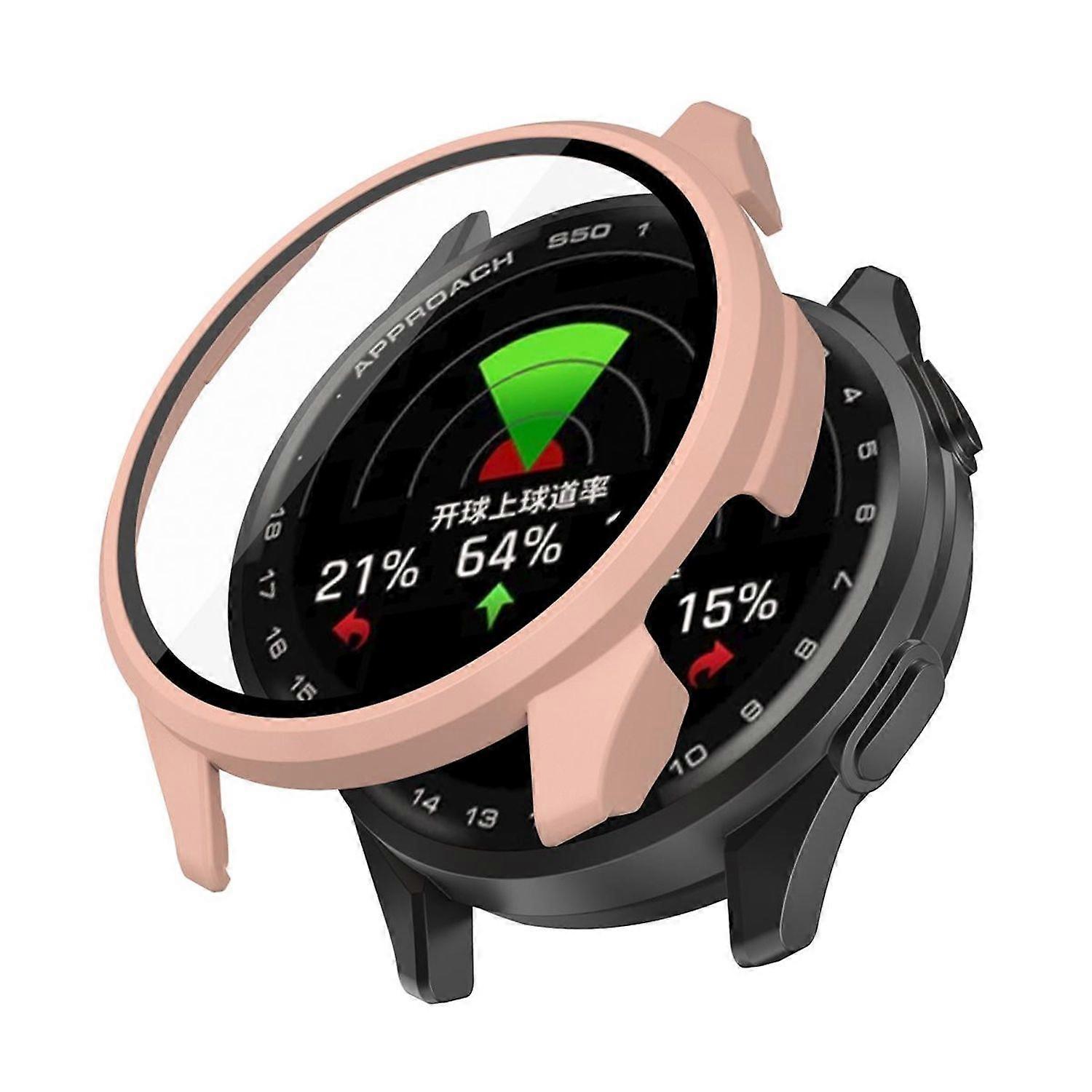 For Garmin Approach S50 Plastic Watch Case + Tempered 9H Hard Glass Pink