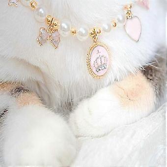 Z7 Fashion Pet Necklace Cat Pearl Crown Collar Accessories Ornaments Pet Cat Teddy Collar Pearl Jewelry Collar -M