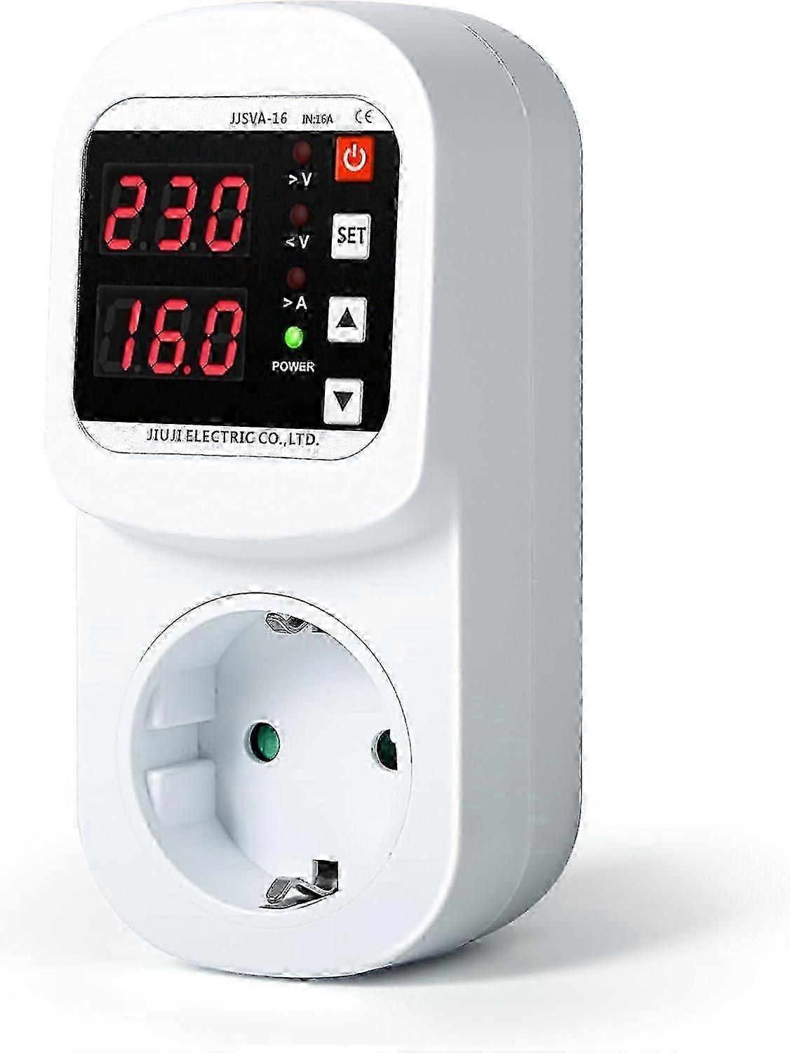 EU Dual Di Surge Protector Socket 16A AC220V Adjustable Over/Under Voltage Current Limiting Voltmeter with Automatic Protection