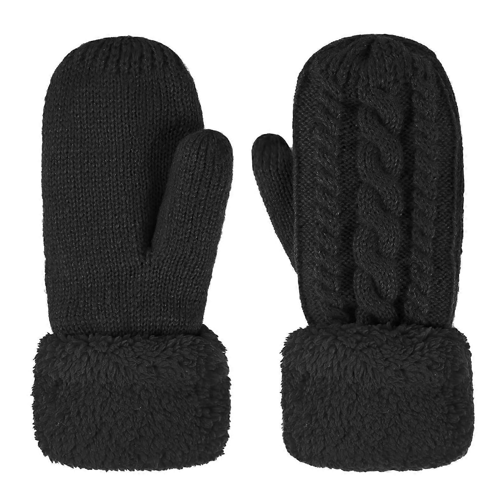 Warm Plush-Lined Knit Mittens