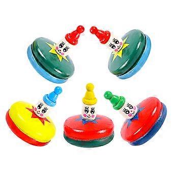 Gyro Toy Wooden Cartoon Gyroscopes for Kids 5Pcs Manual Set