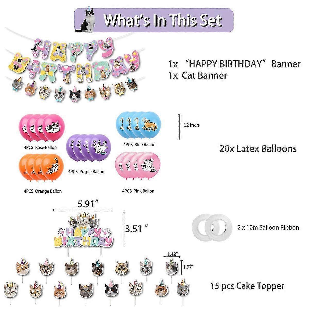 23pc Cat Party Decor Set Eco Safe