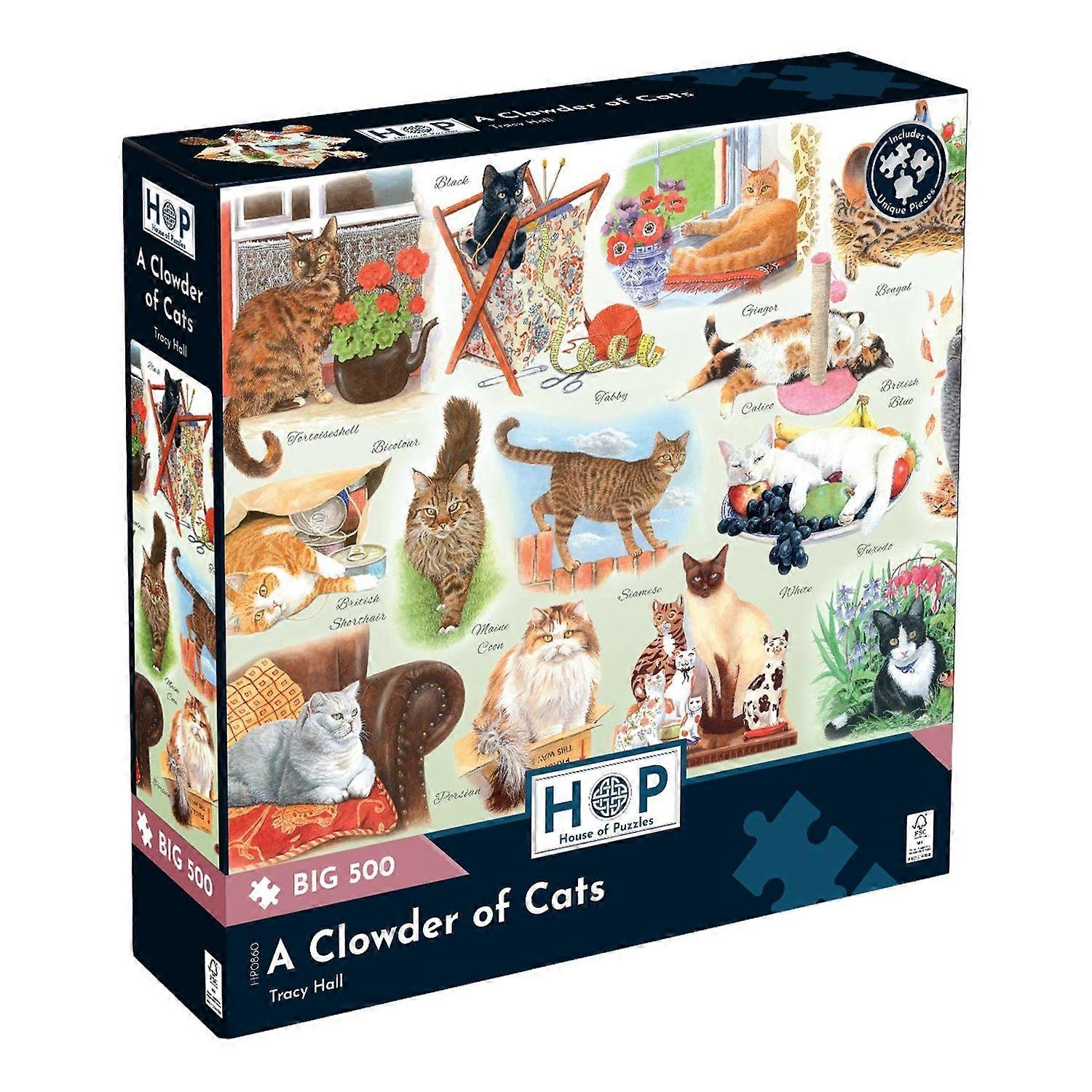 A "Clowder of Cats" Jigsaw Puzzle, 500 XL pieces.