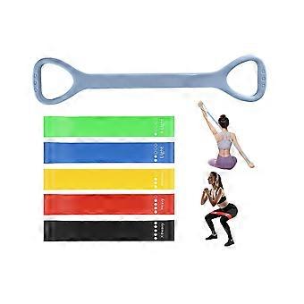 Set Widerstandsbänder, bestehend aus: 1 Widerstandsband mit Griff + 5 Schleifenbändern, geeignet für Krafttraining und Yoga.