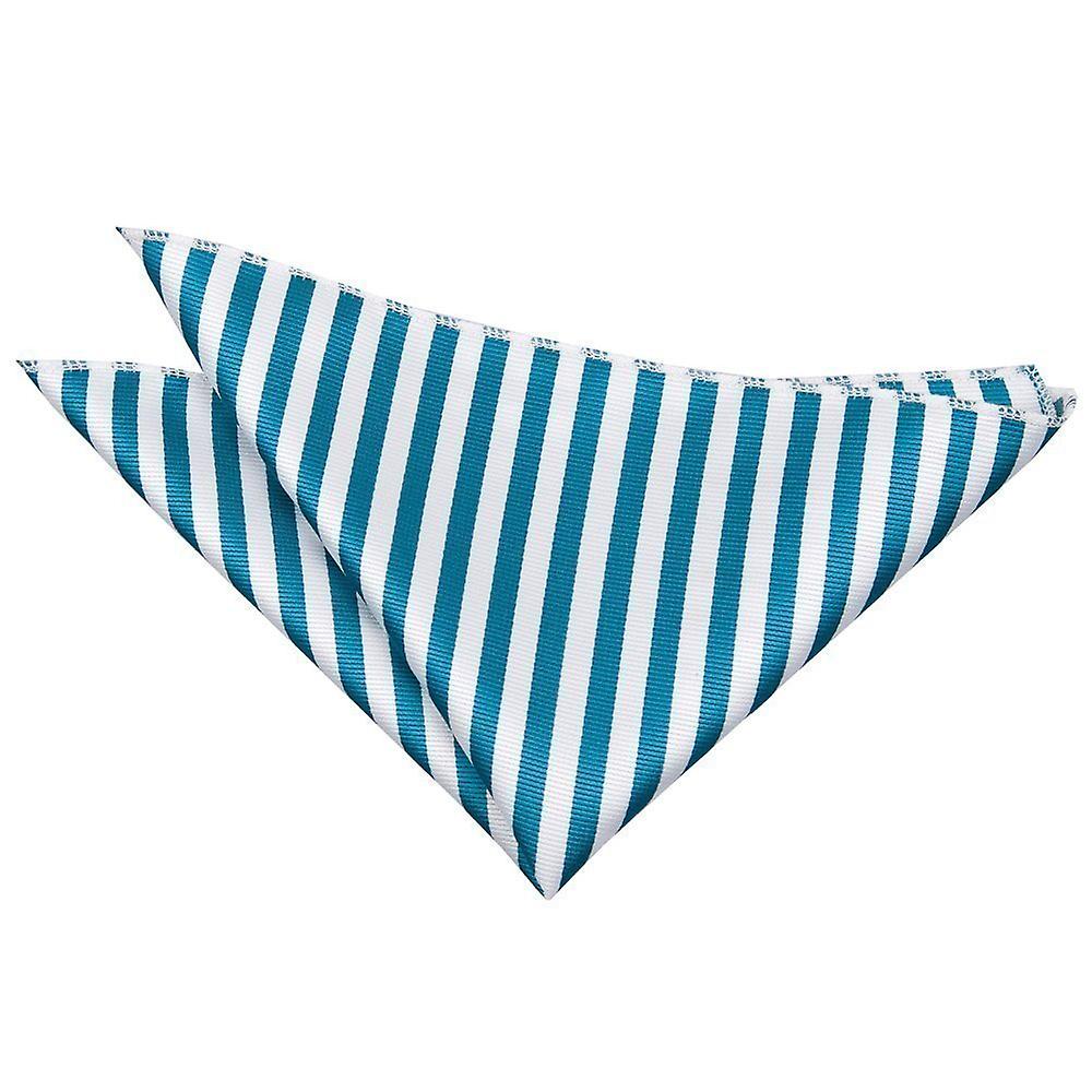 White and Teal Thin Stripe Pocket Square