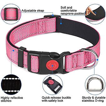 Reflective Dog Cat Collar,Soft Neoprene Padded Breathable Nylon Pet Collar Adjustable for Cats Dogs,Pink,S