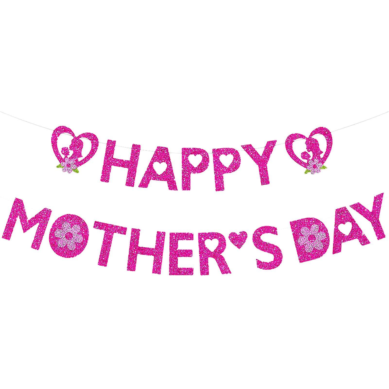 1 Set Party Banner Delicate Reusable Paper Art Happy Mothers Day Hanging Flag Banner With Ribbon Scene Layout Prop