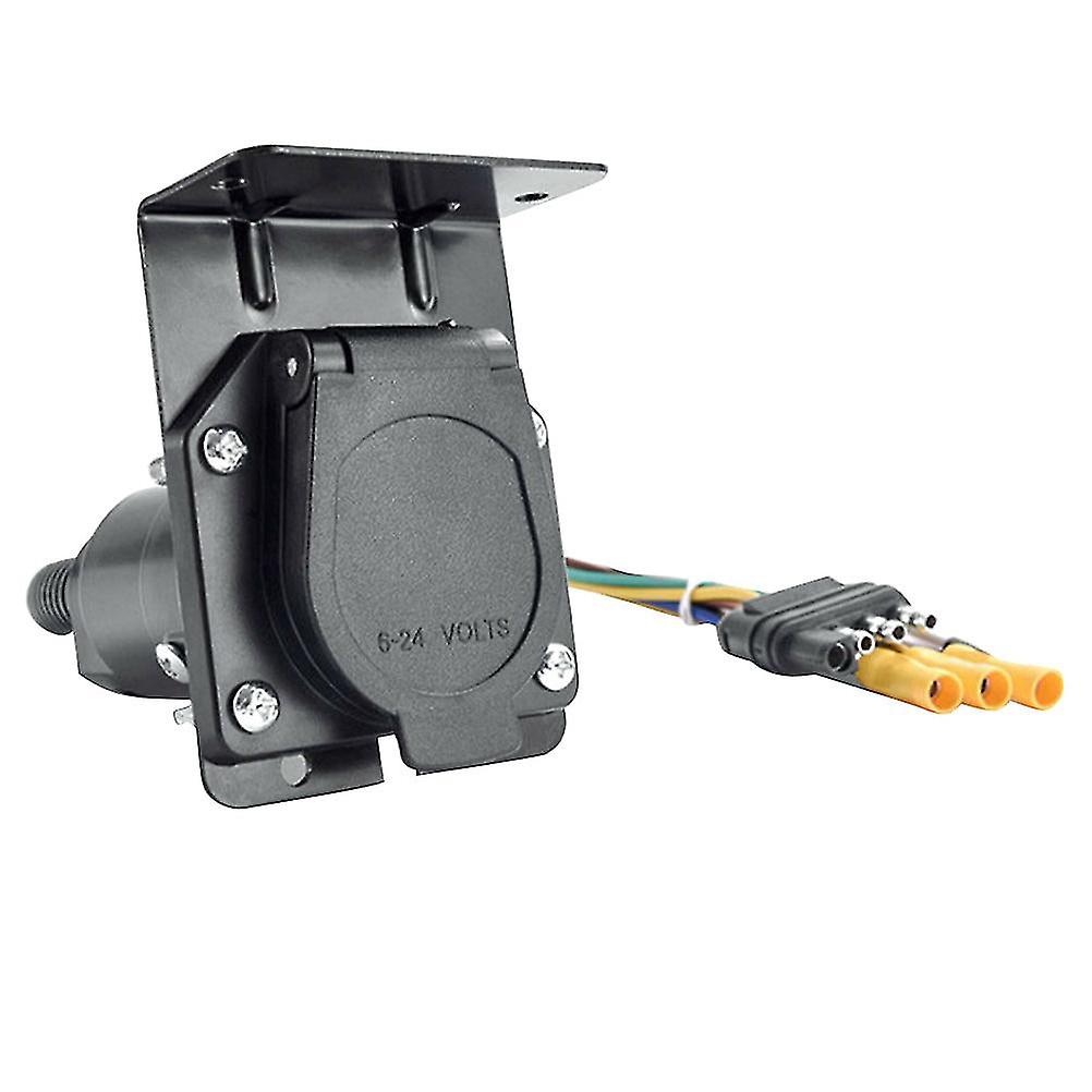 12V 7 Pin Round Trailer Plug 7 Way Socket Adapter Wiring Connector Tow Bar Socket Rv Yachts With Bracket For American (black)