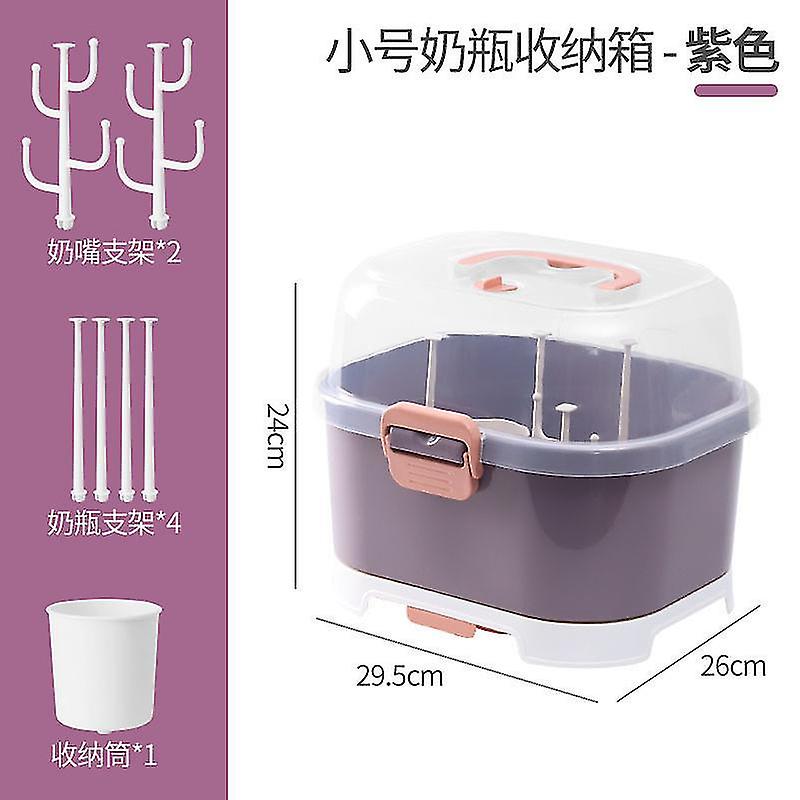 Nursing Bottle Storage Box Compact Household Dustproof Draining Thickened Plastic Baby Bottle Storage for Home Purple