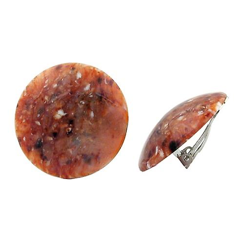Clip Earring 30mm reddish brown-black-white glossy plastic bouton