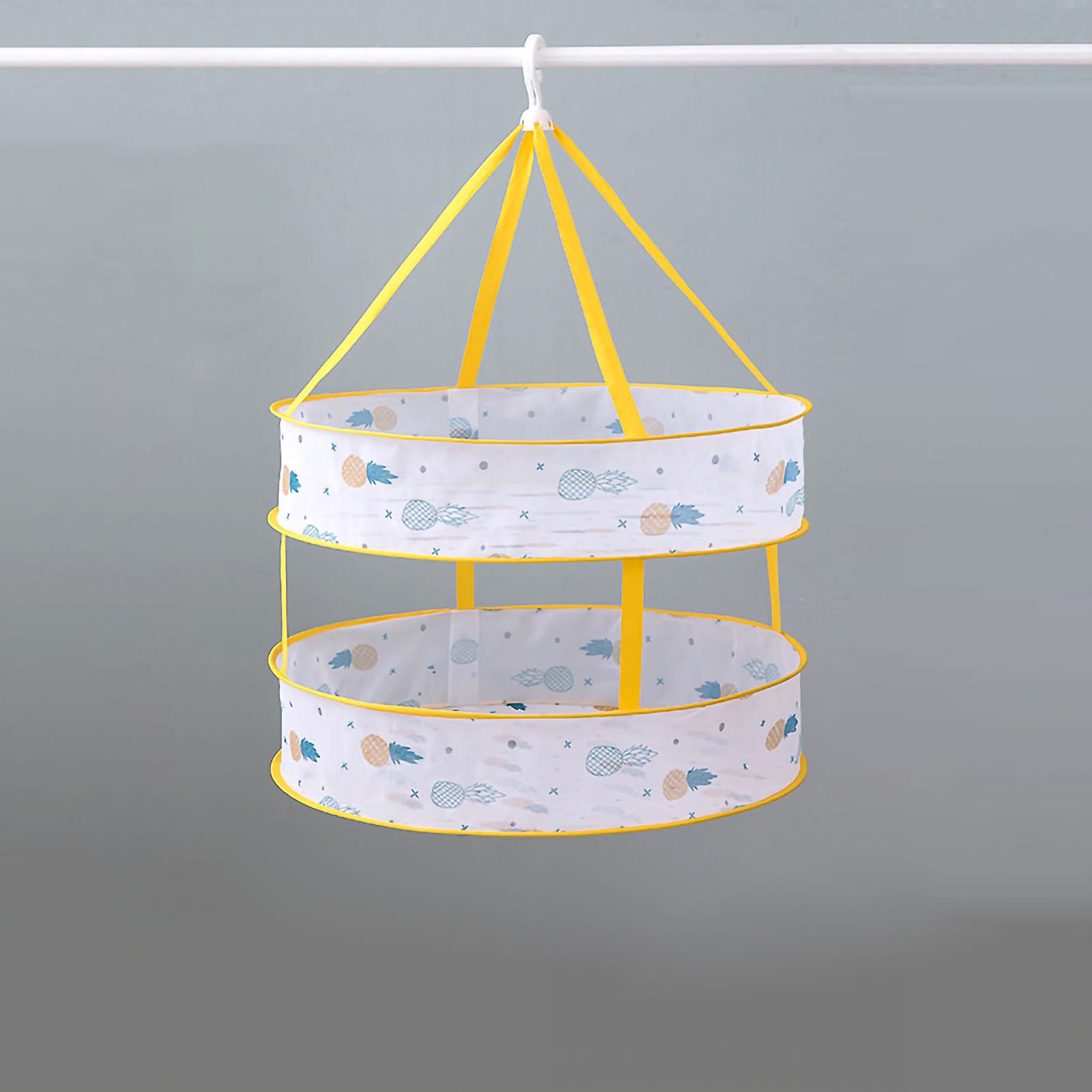 Double Layer Foldable Hanging Dryer Basket Multifunctional Indoor Clothes Drying Net with Wall