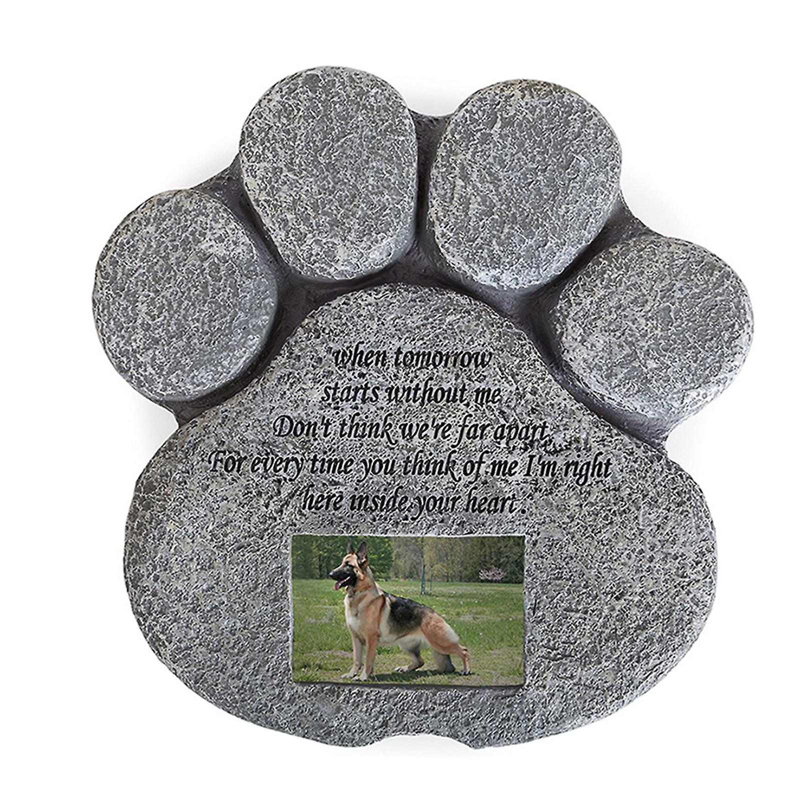 Paw Print Dog Memory Stone with Photo Frame Resin Crafts for Indoor Outdoor Decoration New