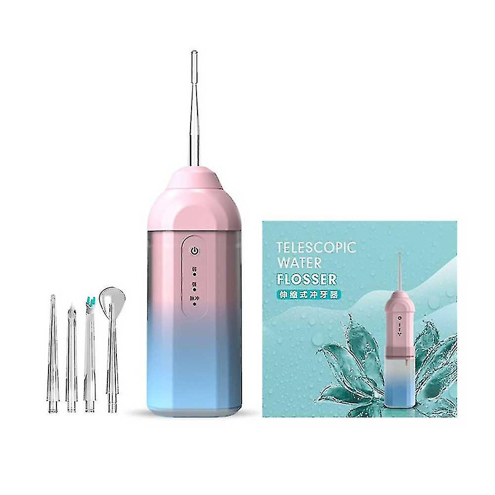 Oral Irrigator Water Flosser Cordless Portable Dental Teeth Cleaner With 4 Jets Powerful Clean Usb Floss Pink