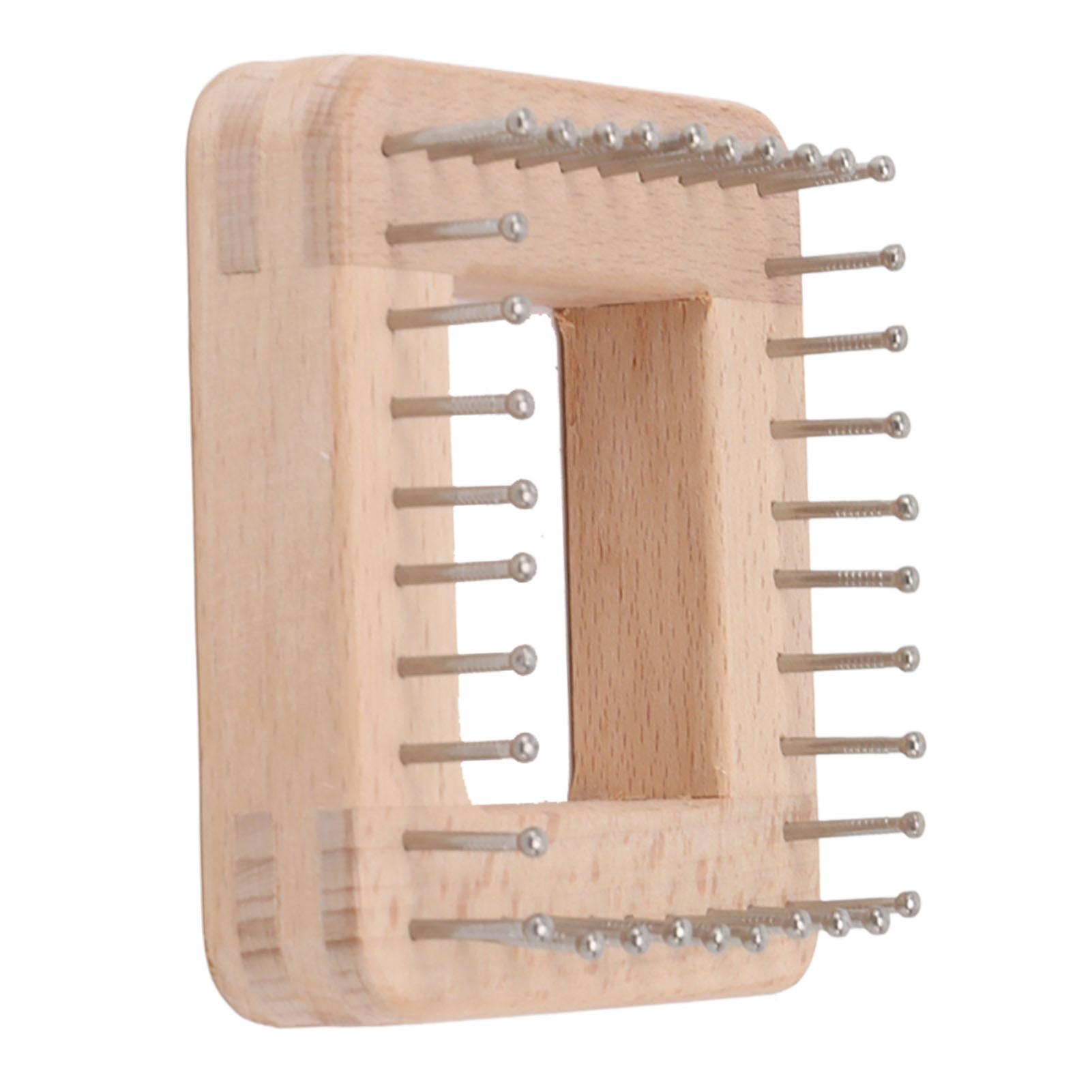 Mini Square Knitting Tool with Hooks Wooden Crochet Board for Weaving Mat Hairband Blanket Sock 10x10cm 