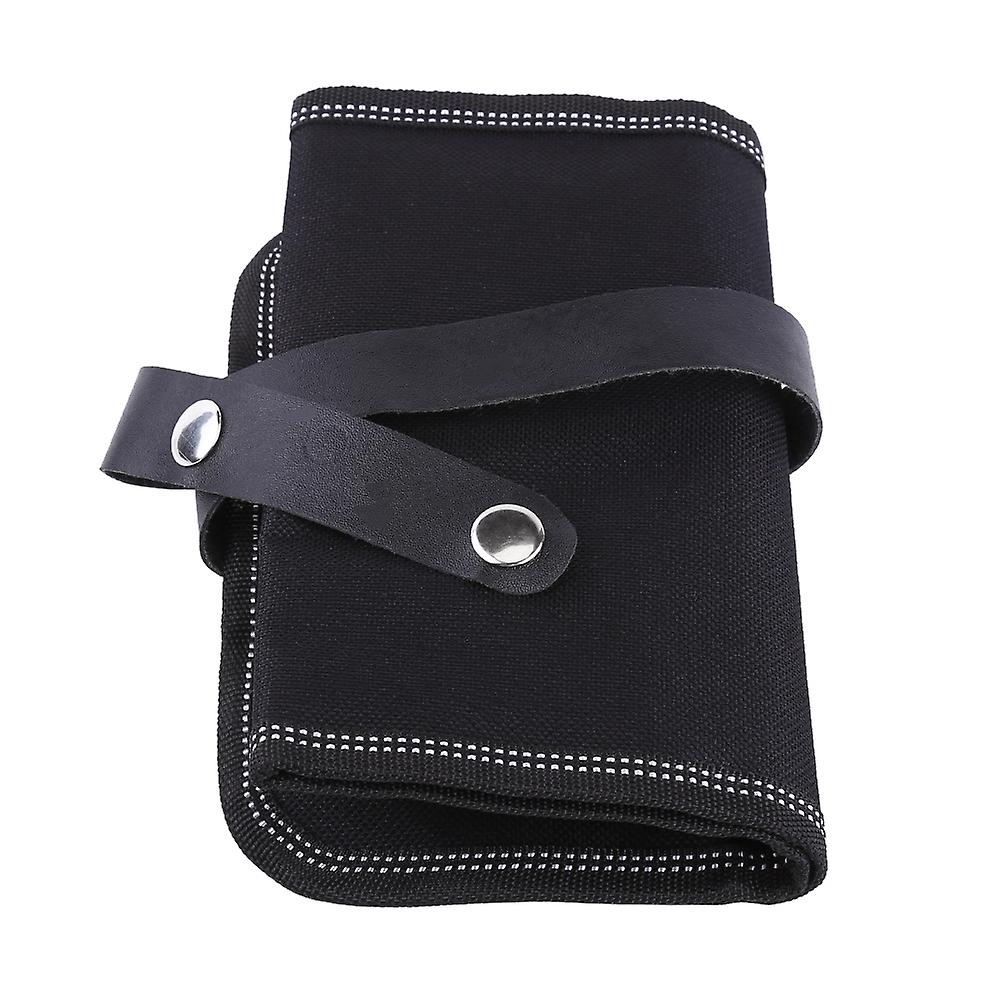 Black Roll-Up Pencil Organizer: 36 Slots Case with Snap Strap for Easy Carrying