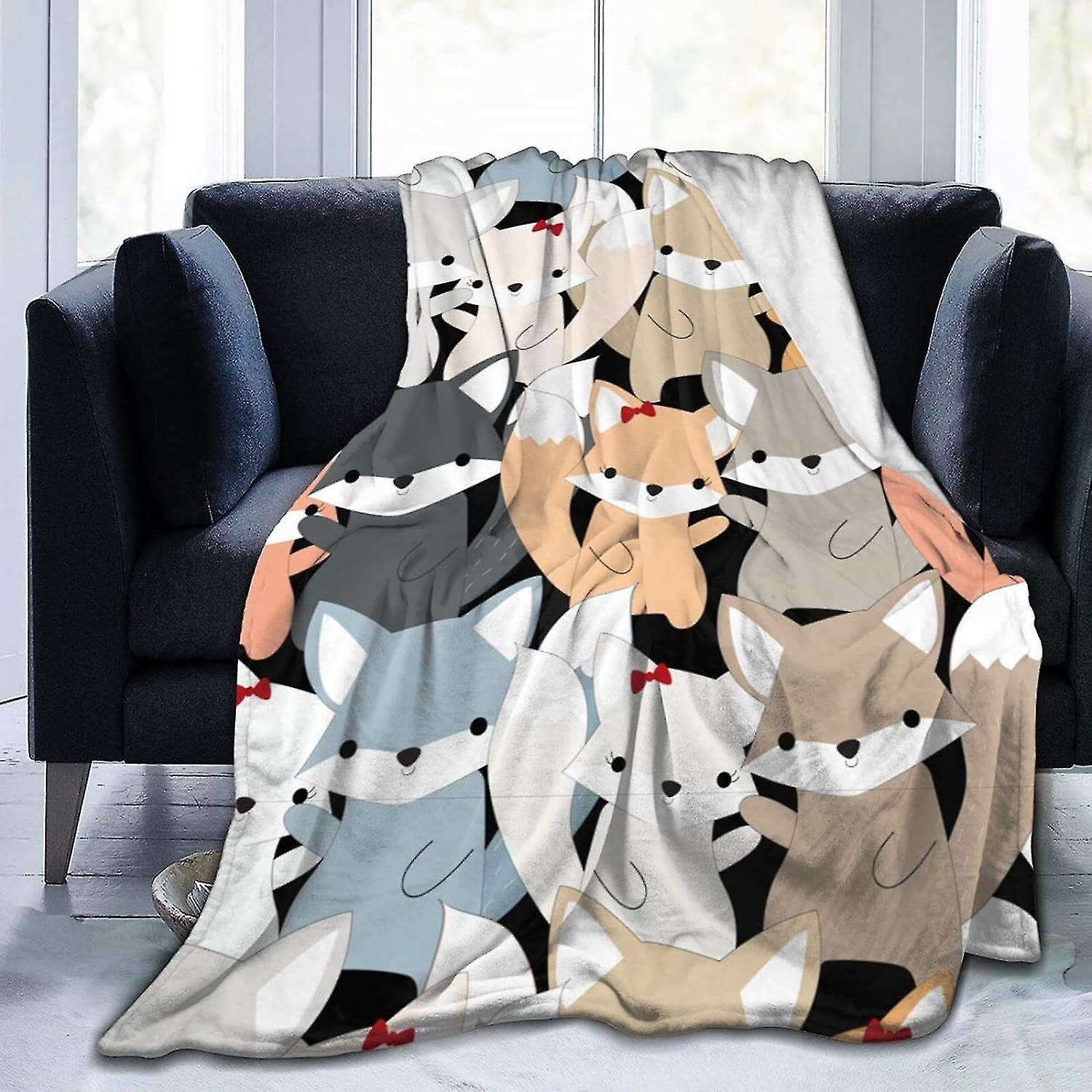 Cute Fox Wolf Blanket Ultra Soft Throw Blankets Lightweight Plush Flannel Throws For Sofa Couch