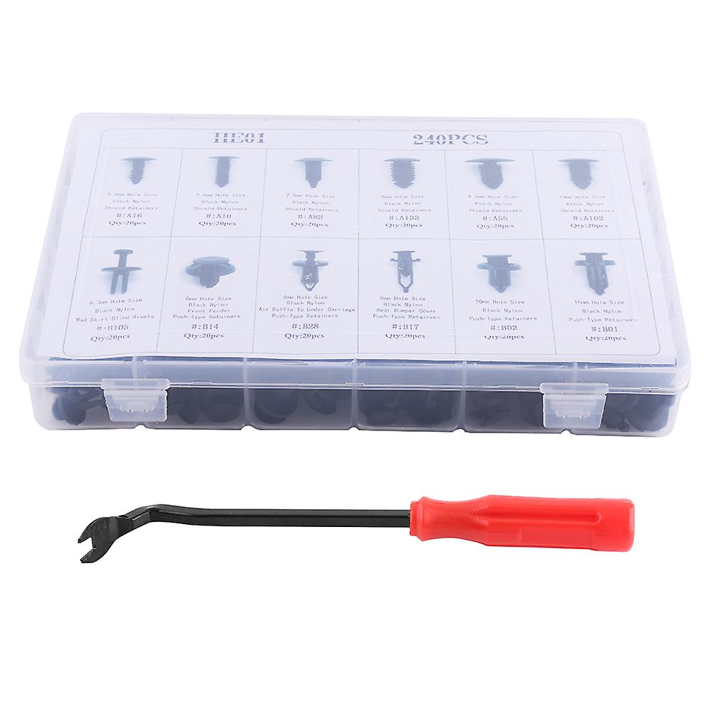 240 Pcs Car Push Pin Rivet Trim Fastener Clips Panel Body Interior Assortment with Remover Tool