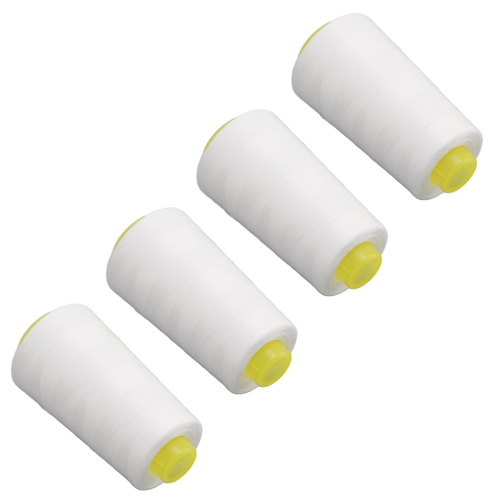 4Pcs Serger Thread White Premium Polyester Sturdy Durable Wear Resistant Widely Used White Thread