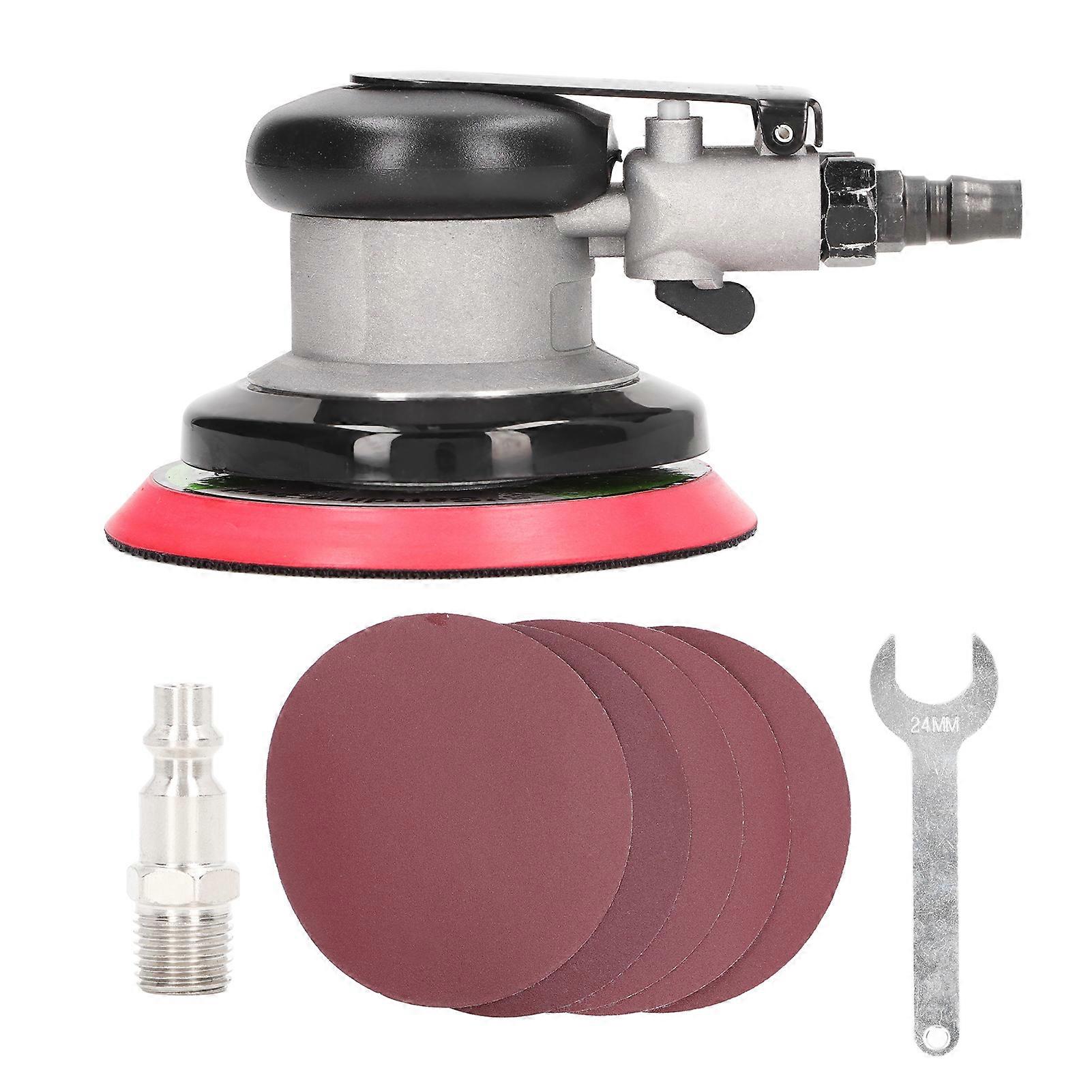 Air Random Orbital Sander, Pneumatic Palm Sander tool 5in Pneumatic Palm with 5pcs Sandpapers for Auto Work US Style Joint JJIMB