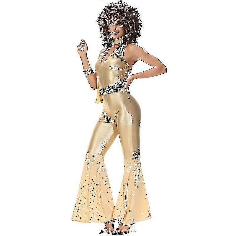 Sexy Metallic Disco Jumpsuits - Women's Open Midriff Disco Jumpsuits