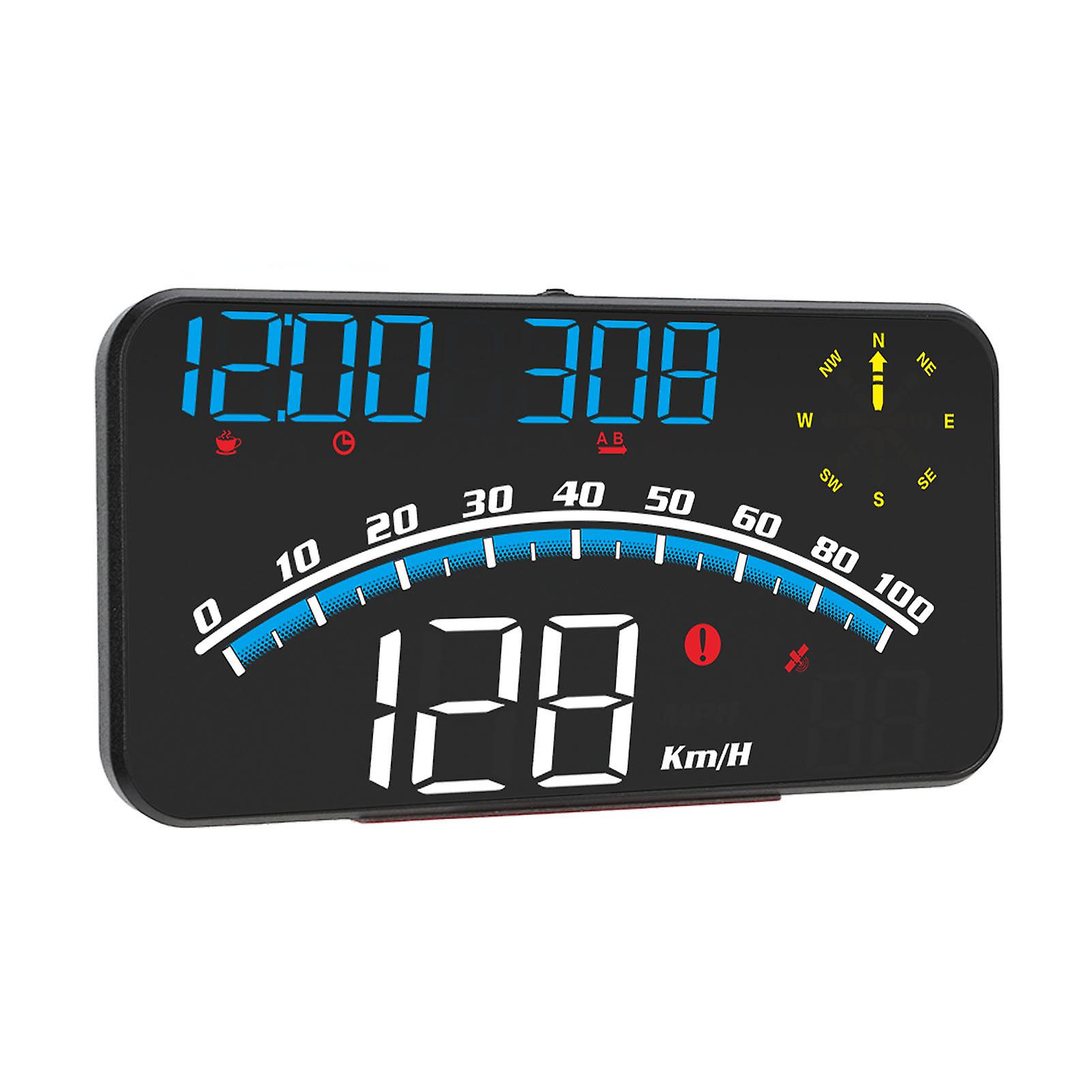 Smart HUD LED Screen High Definition Speed Alarm Multifunction GPS Speedometer Universal 5V for Cars Trucks Blue 