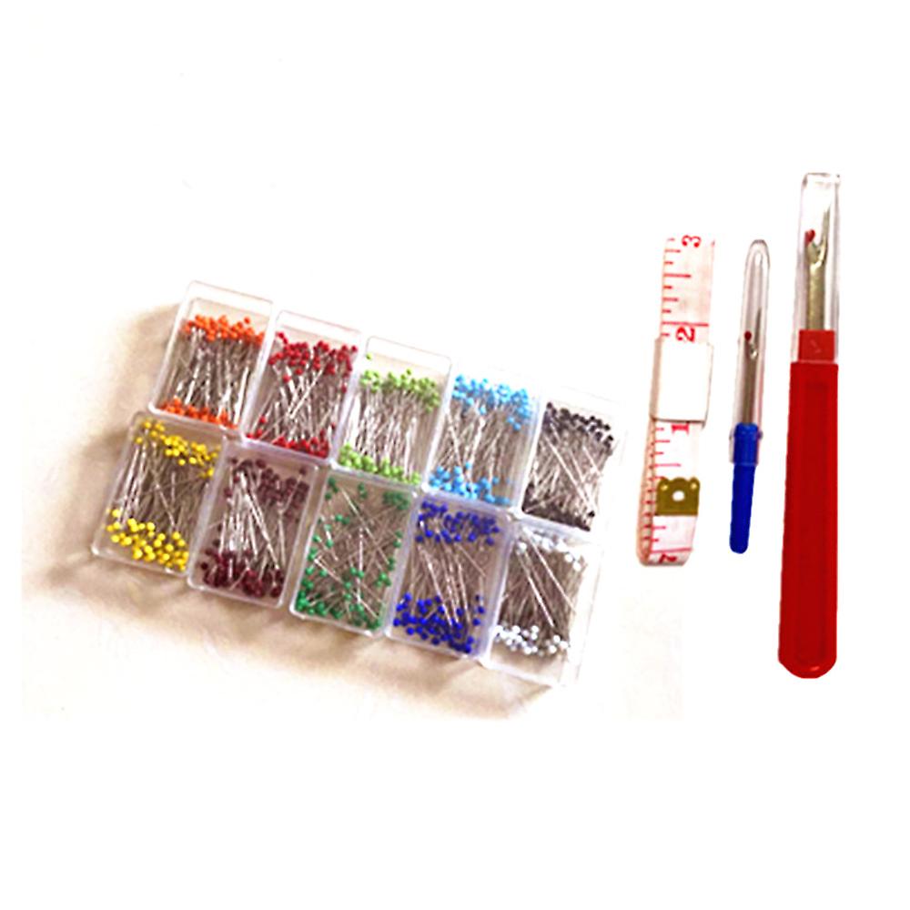 1000 Pieces Pins Colourful Head Pins Long Pins with Seam Ripper, and Tape Measure for Sewing, Quilt