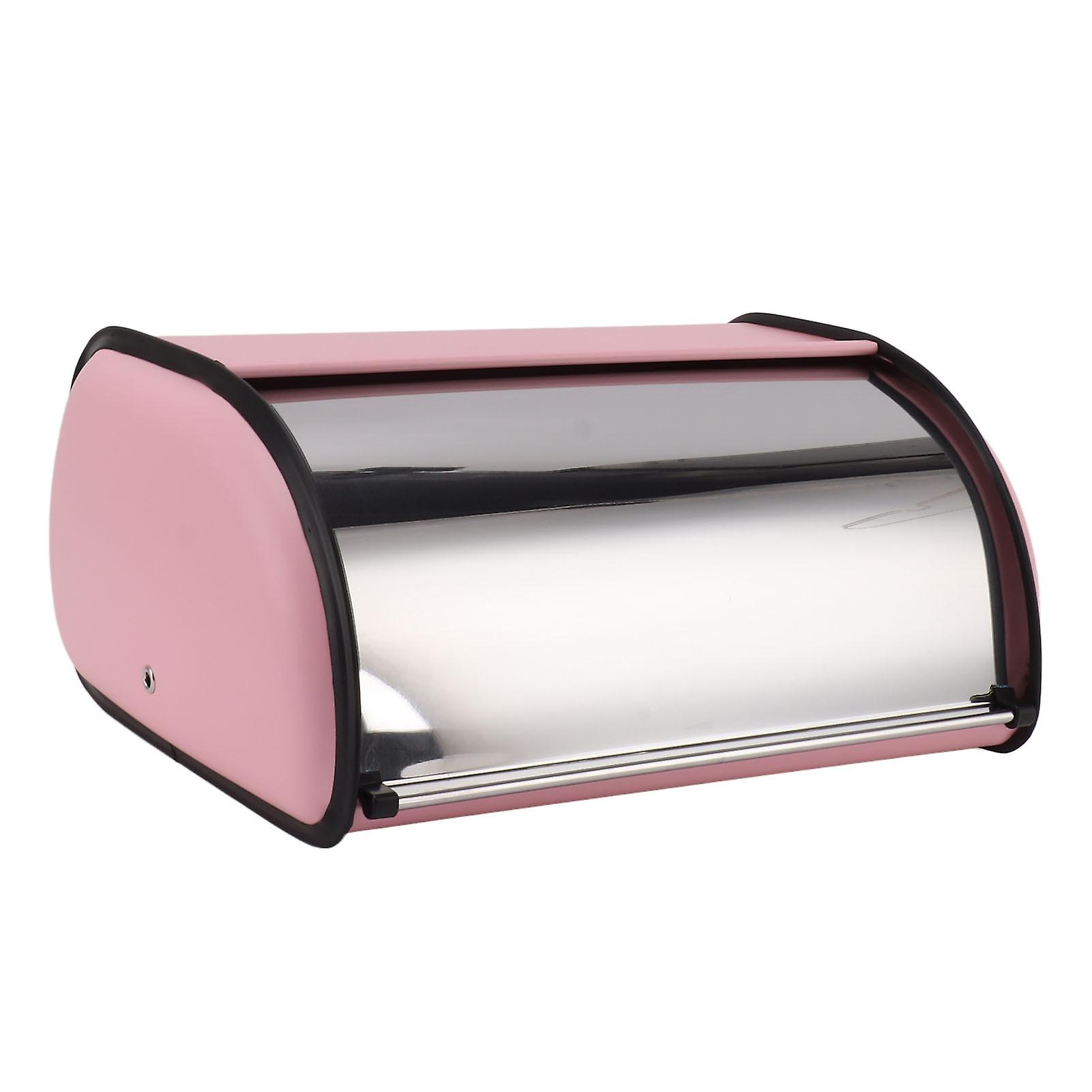 Countertop Bread Storage Bin Pink Mirror Glow Roll Top Bread Box for Kitchen Bread Shop
