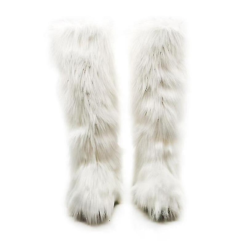 בגדי ריקוד נשים Faux פרווה מגף פרוותי רך מגף שלג קצר מגף אמצע עגל מגפיים חמים נוחים בחוץ נעליים שטוחות