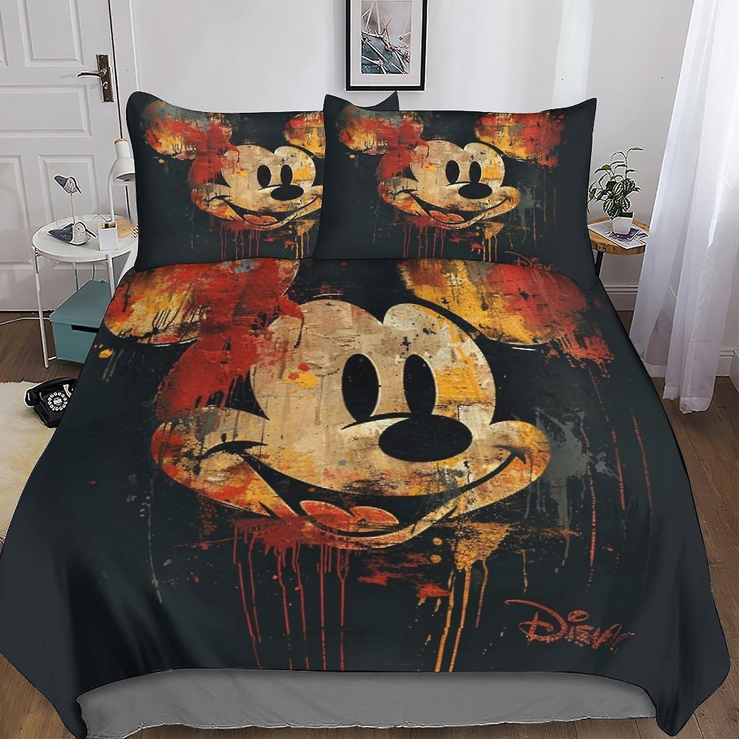 DSJackson Mickey Mouse Chic Quilt Cover Set with Hidden Zipper Closure - 3 Pieces Cartoon Bedding Set in Microfiber with 3D Print And Pillowcases - Id