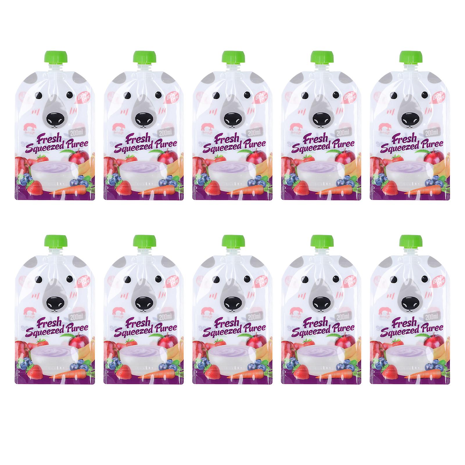 10 Pcs Reusable Food Pouch 200ml Refillable Portable Squeeze Baby Food Storage Bag for Fruit Puree