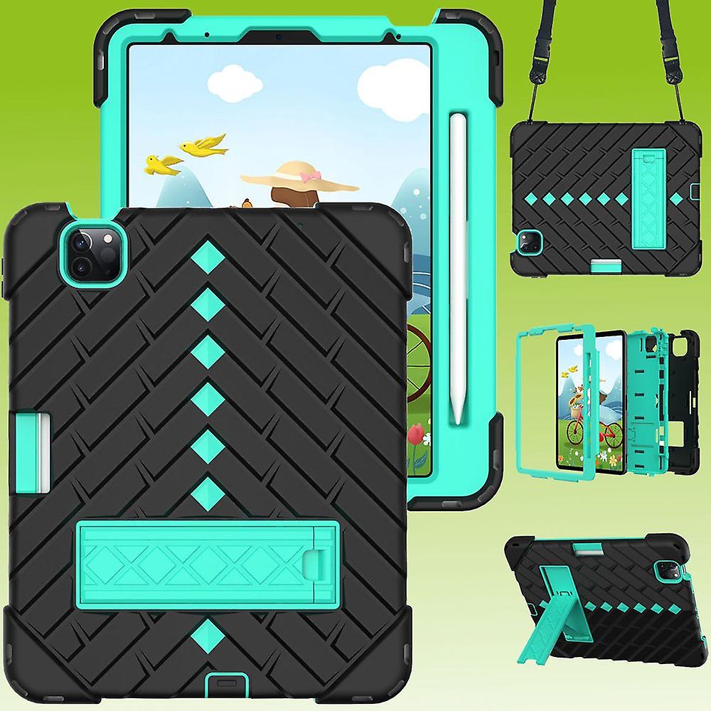 For Apple iPad Air 2020 4.Gen 10.9/ Air 2022 Shockproof Hybrid Tablet Case with Band Black/Mint Green