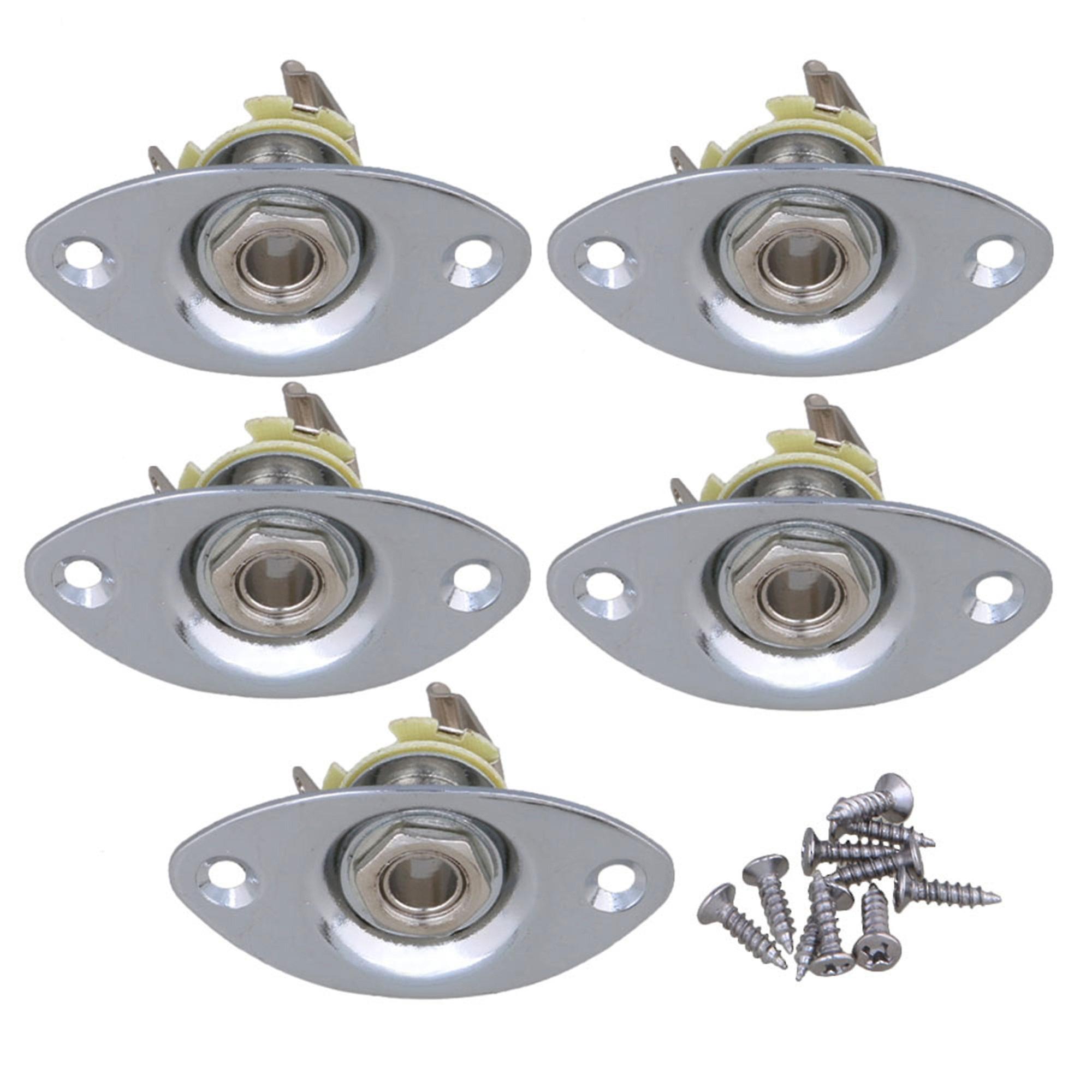 5 Pieces Oval Indented Electric Guitar Output Jack Plate Chrome