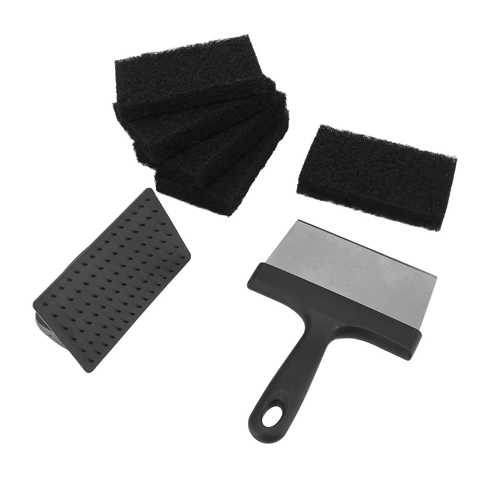Kit de nettoyage de plaque chauffante pour barbecue L’ensemble de nettoyant pour barbecue comprend un grattoir en acier inoxydable, une brosse, des blocs d’éponge 