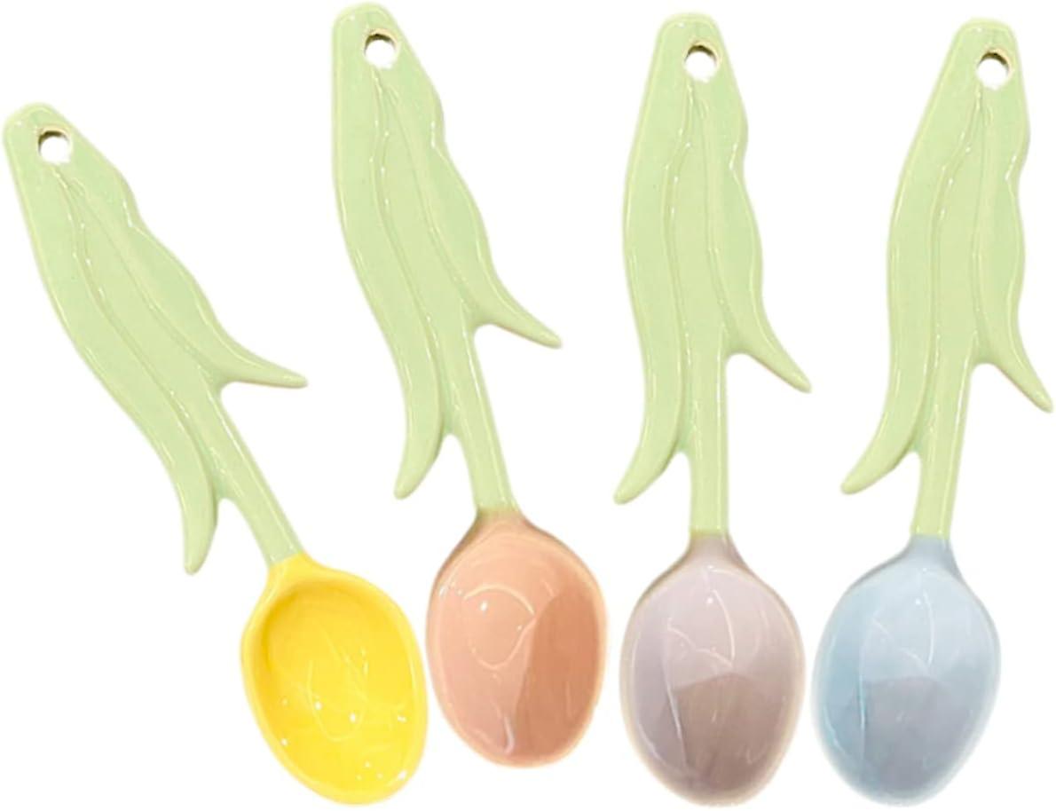 4 Pcs Ceramic Flower Child Ceramic Spoon
