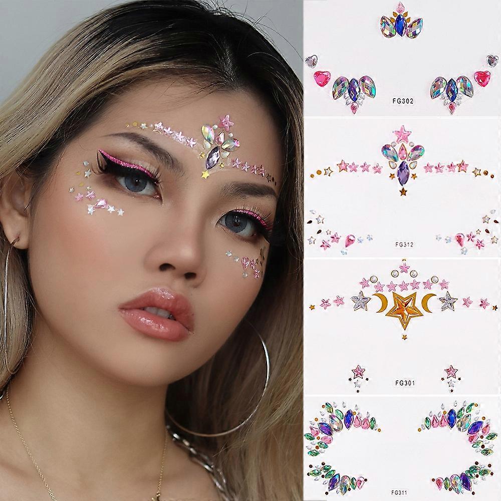 Set of 4 Rhinestone Mermaid Face Jewelry Tattoos - Body Stickers Crystal Tears Gems Temporary Sticke
