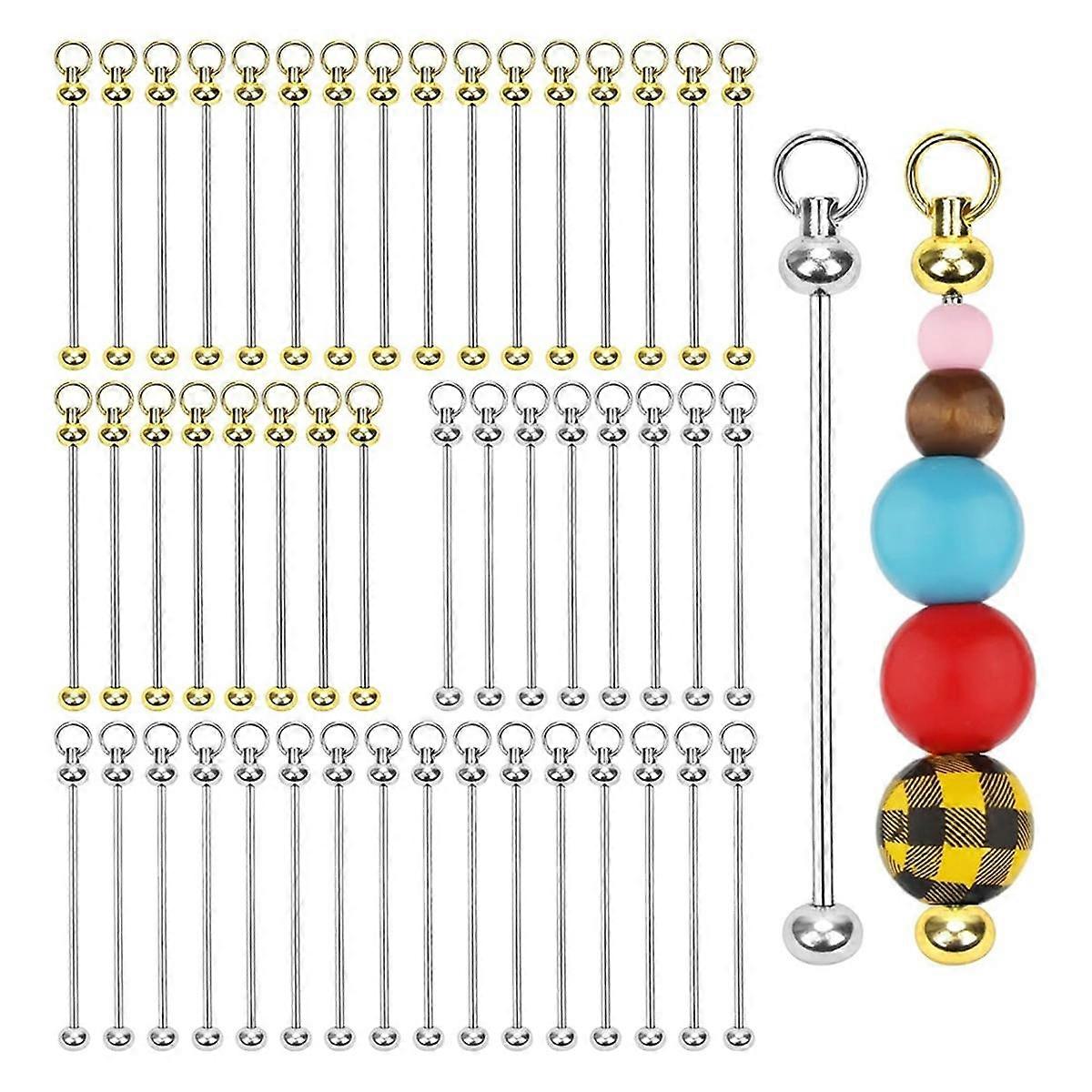 50pcs Blank Beadable Keychain Bars, Metal Bead Keychain Bar Charms Detachable Key Chain Making for