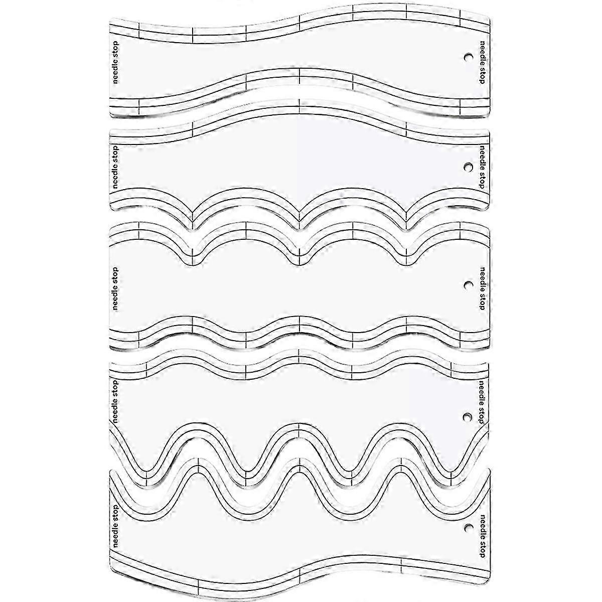 5 Pcs Acrylic Wave Ruler Quilting Stencils DIY Drawing Template Measure Tailor Ruler Soft Patchwork