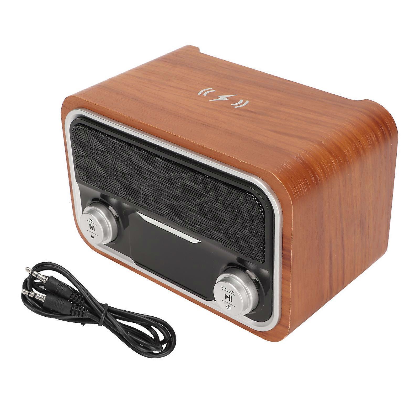 Retro Bluetooth Speaker FM Radio Clock Function Multi Input Vintage Speaker with Wireless Charger for Bedroom