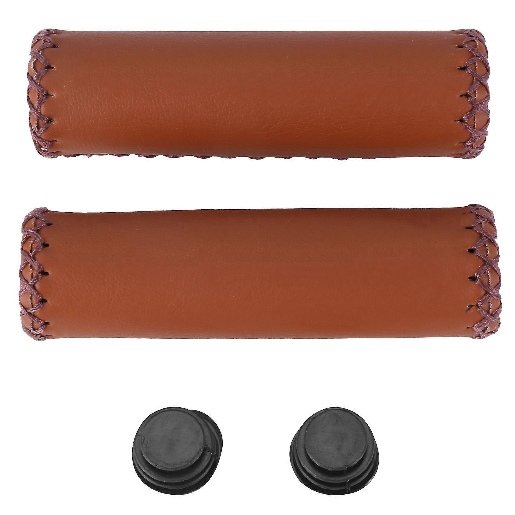 Pair Vintage leather bicycle Grips Grips trekking handlebars Cover Colour: Brown