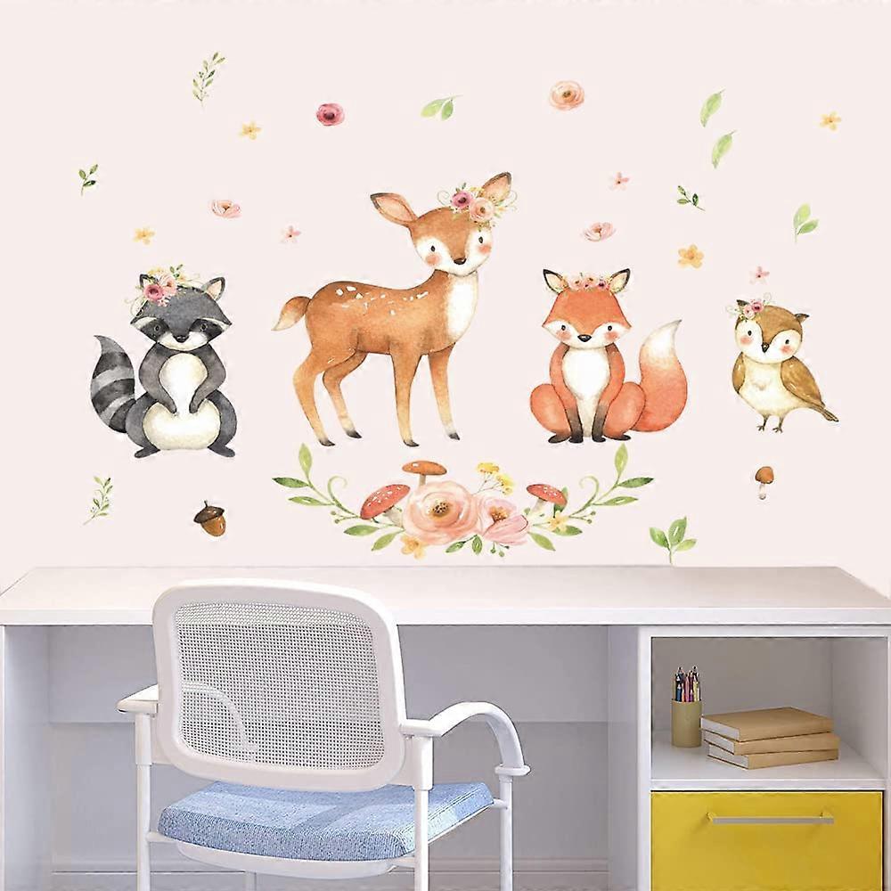Fanwaoo Jungle Animal Wall Decals - Bear, Fox, Deer, Raccoon & Leaves Sticker Set For Kids Room, Nursery, Playroom