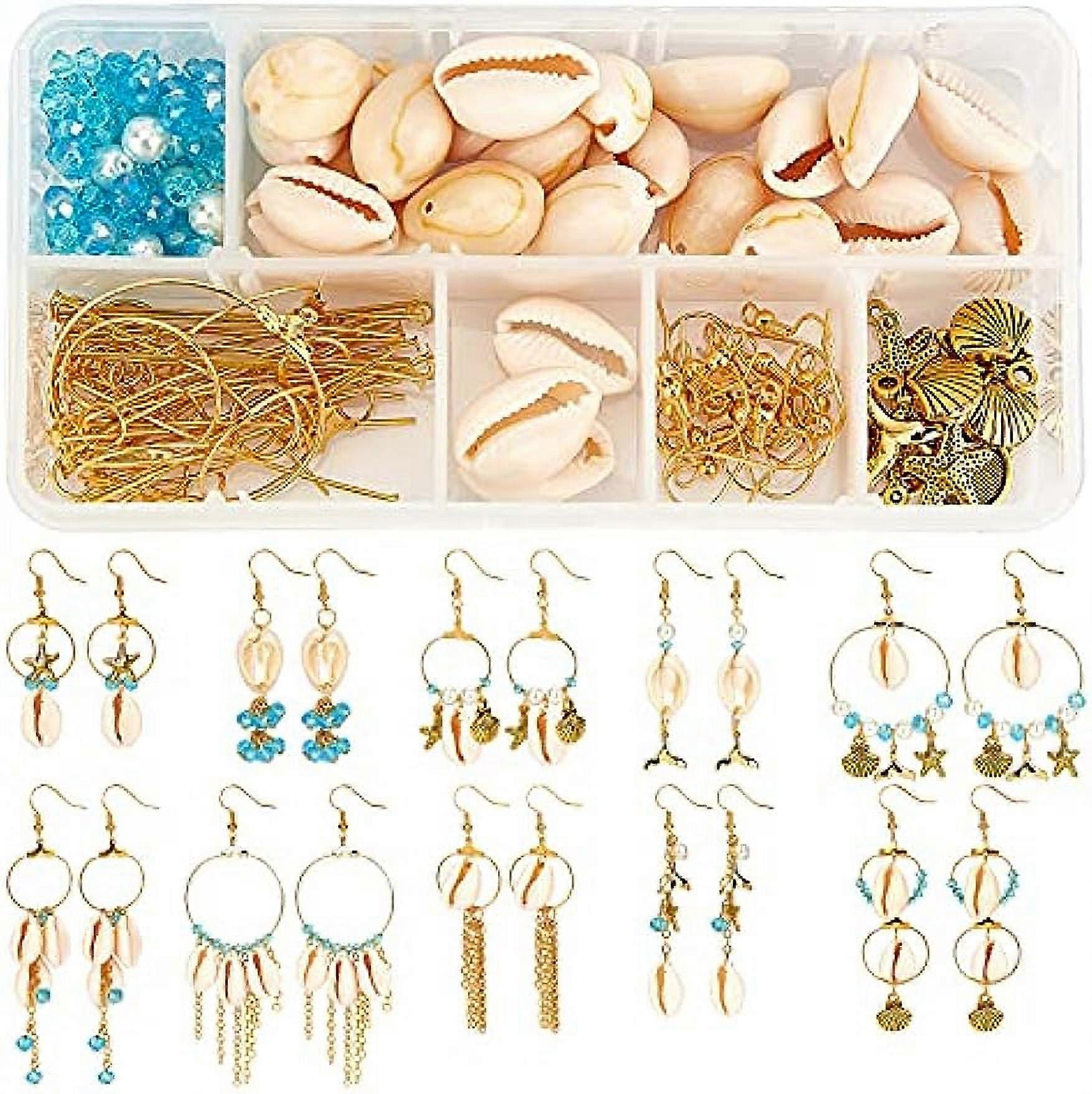 DIY 10 Pairs Beach Themed Earring Making Kits Starfish Shell Charms Cowrie Shell Beads