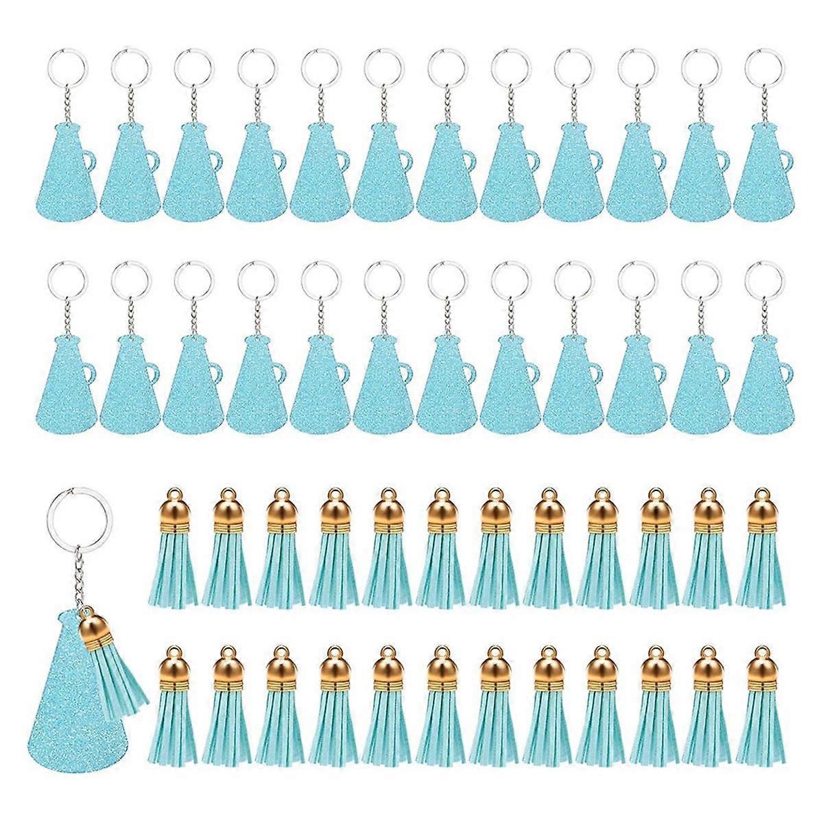48PCS Acrylic Keychain Blanks, Acrylic Cheer Key Chains with , Clear Blank Keychains Kit Blue