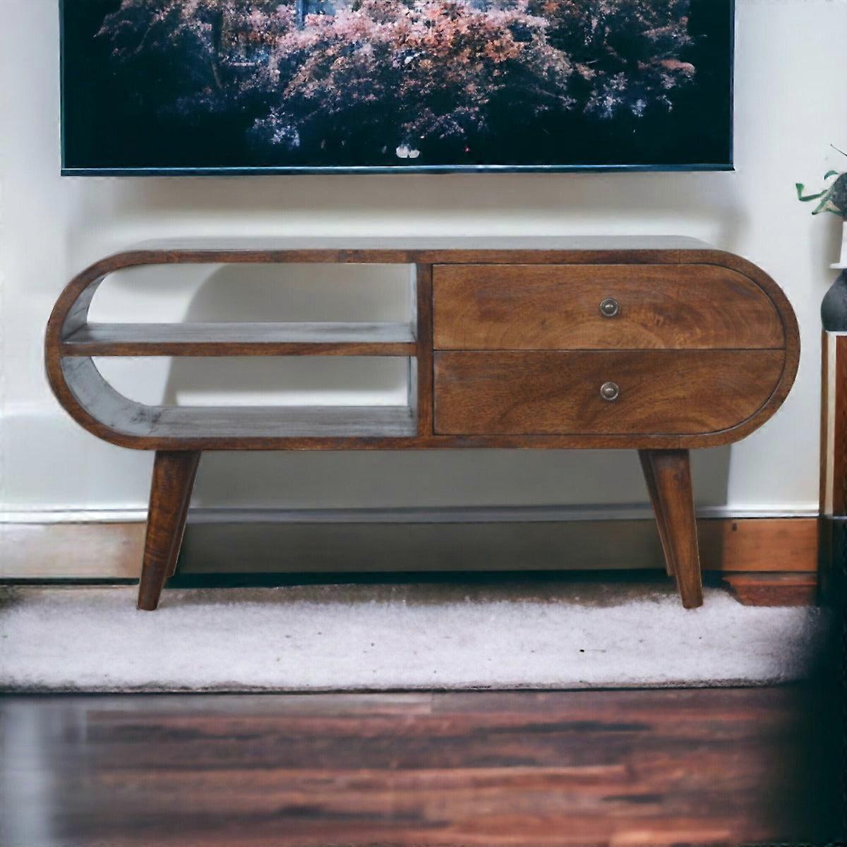 Rounded Tv Stand With Storage In Dark Finish
