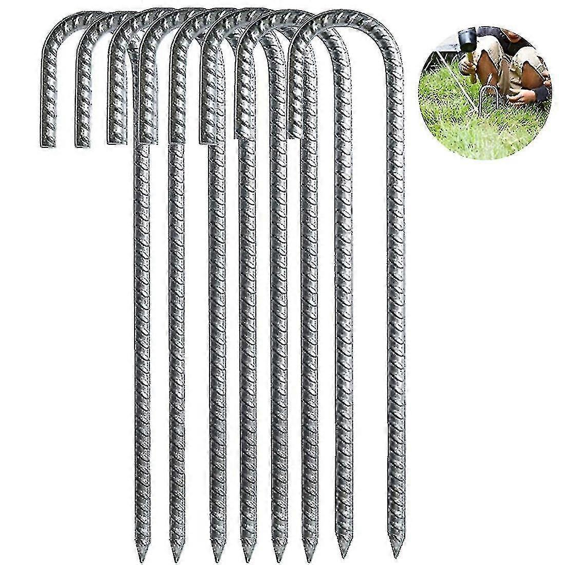 Teltplugger, kraftige stålgalvaniserte teltplugger, metallplugger, J-kroker, ankere, forankringsstaker, teltplugger, 8 stk.