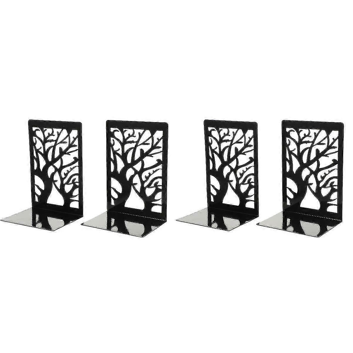 2 Pairs Creative Hollow Tree Shape Bookends Iron Book Frame Book Organizer