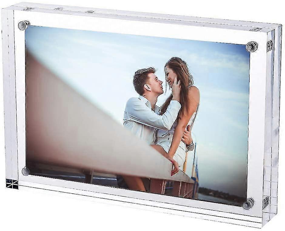 Zk-magnetic Acrylic Photo Frame - 15cm X 10cm - Double Sided Display Block - Clear Transparent - 2cm Thickness