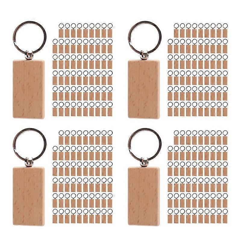 240Pcs Blank Rectangle Wooden Key Chain DIY Wood Keychains Key Tags Can Engrave DIY Gifts