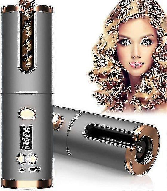 Wireless Automatic Hair Curler Rechargeable Rotating Curling Iron Led Display Temperature Adjustable