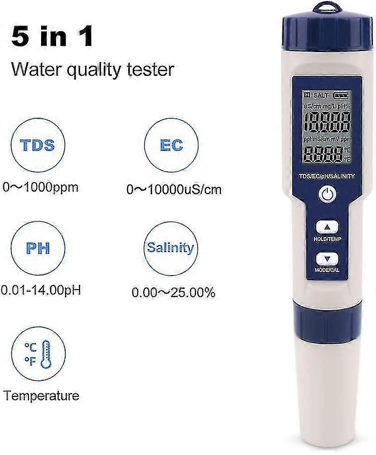 Five-in-one Ph Meter Ph Ectds Temperature Salinity Conductivity Water Quality Test Pen Breeding Detector Backlight Test Pen